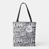 Trendy White Love Typography & Entwined Hearts Tote Bag (Achterkant)