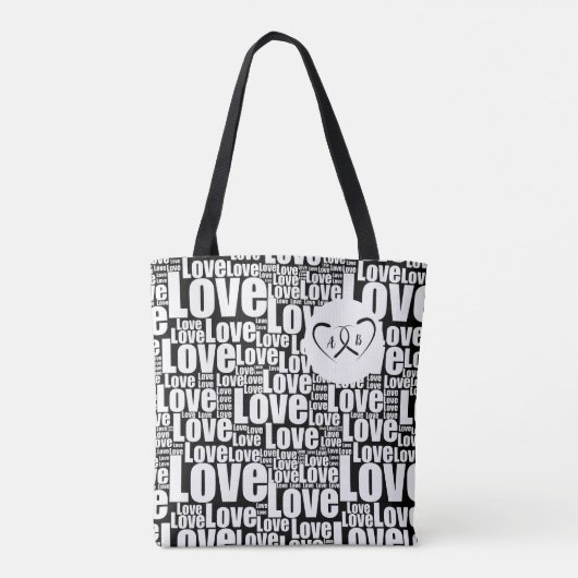 Trendy White Love Typography & Entwined Hearts Tote Bag (Achterkant)