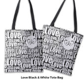 Trendy White Love Typography & Entwined Hearts Tote Bag