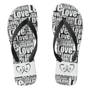 Trendy white love typography & Two Hearts Teenslippers