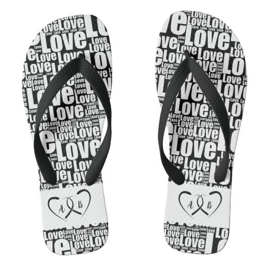Trendy white love typography & Two Hearts Teenslippers (Voetbed)