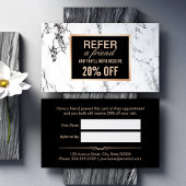 Trendy White Marble Beauty Salon Referral Kaart