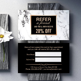 Trendy White Marble Beauty Salon Referral Kaart