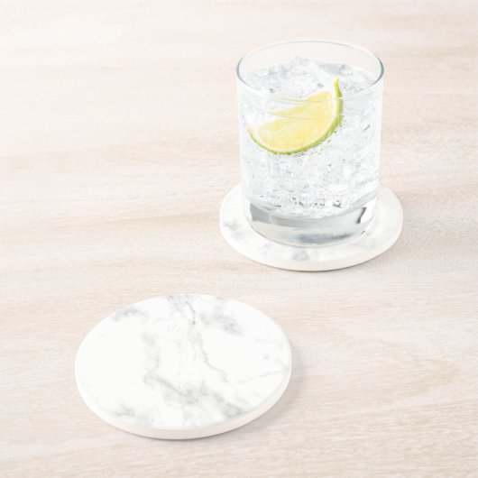 Trendy White Marble Elegant Design Sjabloon Round Zandsteen Onderzetter (Zijkant)