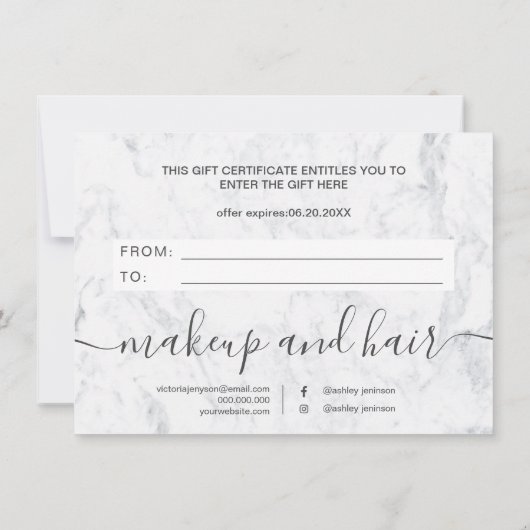 Trendy white marble elegant gift certificate (Achterkant)