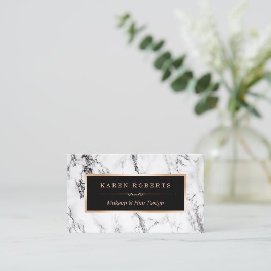Trendy White Marble Makeup Artist Hair Salon Visitekaartje (Staand voorkant)