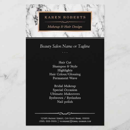 Trendy White Marble Makeup & Hair Beauty Salon Flyer (Voorkant)
