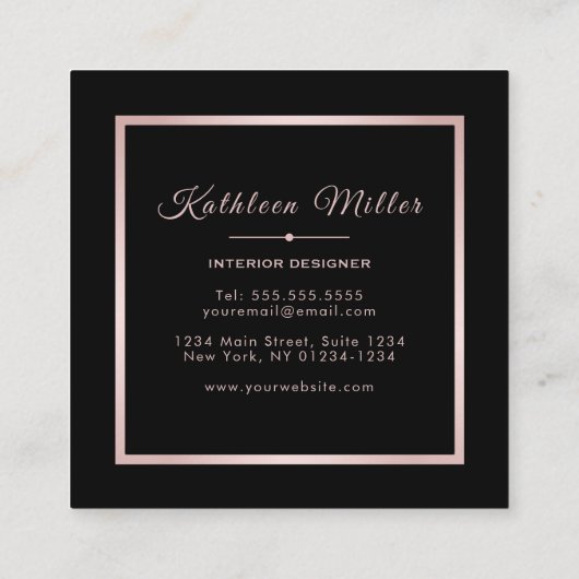 Trendy White Marble Roos Gold Modern Vierkante Visitekaartje (Achterkant)