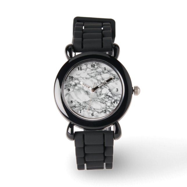 Trendy White Marble Stone Horloge (Voorkant)