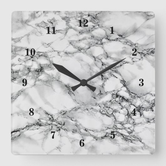 Trendy White Marble Stone Vierkante Klok (Voorkant)
