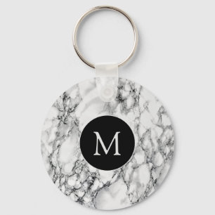 Trendy White Marble Stone - Voeg je brief/jaar toe Sleutelhanger