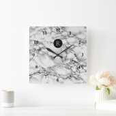 Trendy White Marble Stone - Voeg Letter /Logo/more Vierkante Klok (Huis)