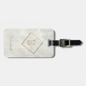 Trendy White Marble Texture, monogram-gepersonalis Bagagelabel (Voorkant horizontaal)