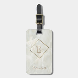 Trendy White Marble Texture, monogram-gepersonalis Bagagelabel