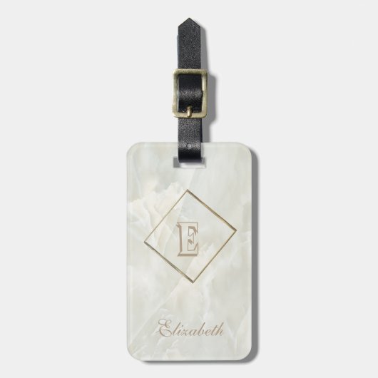 Trendy White Marble Texture, monogram-gepersonalis Bagagelabel (Voorkant verticaal)