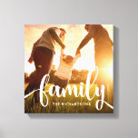 Trendy White Overlay | Foto van uw familie Canvas Afdruk<br><div class="desc">Deze stijlvolle canvasafdruk is uitgerust met het woord "familie" in moderne en witte wittekst,  met ruimte voor uw familienaam. Je favoriete familiefoto vult de achtergrond.</div>