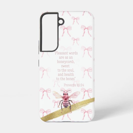 Trendy White Pink Coquette Grid Faith Pink Bee Samsung Galaxy Hoesje (Achterkant)