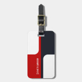 Trendy White Red en Navy Graphic Color Blocks Bagagelabel (Voorkant verticaal)