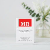 Trendy White Red Minimalist Monogram Visitekaartje (Staand voorkant)