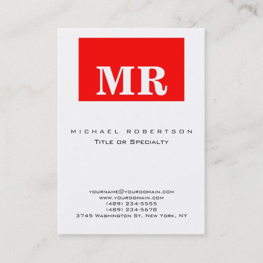 Trendy White Red Minimalist Monogram Visitekaartje (Voorkant)