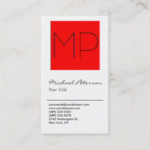 Trendy White Red Stripe Monogram Visitekaartje