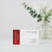 Trendy White Red Striped Manager Minimalistische s Visitekaartje (Staand voorkant)