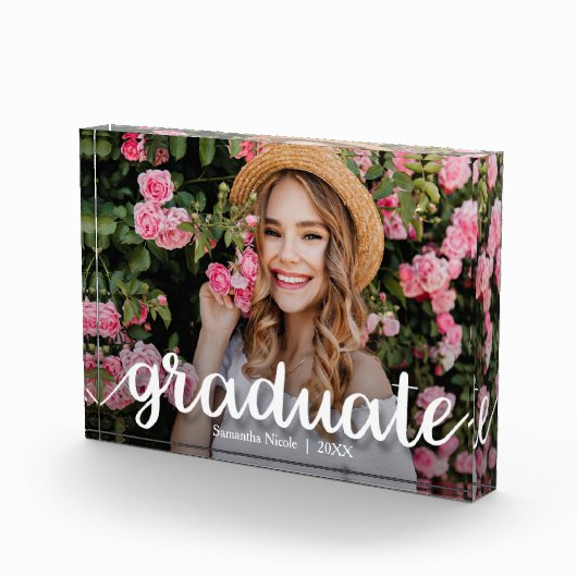 Trendy White Script Afstuderen Modern Fotoblokken (Rechts)