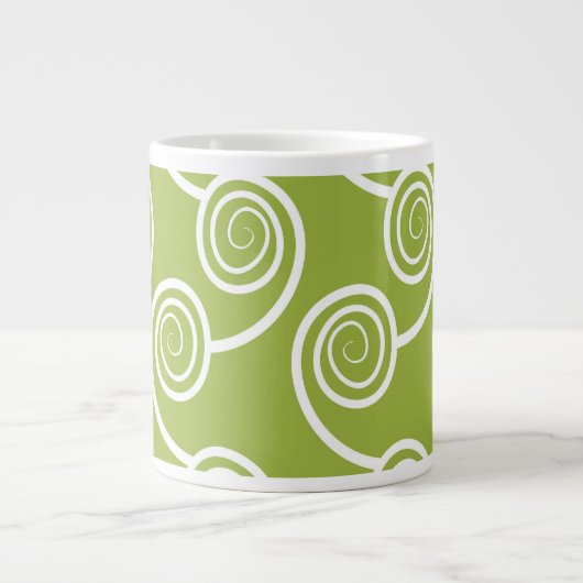 Trendy White Swirl patroon op Green Grote Koffiekop (Voorkant)