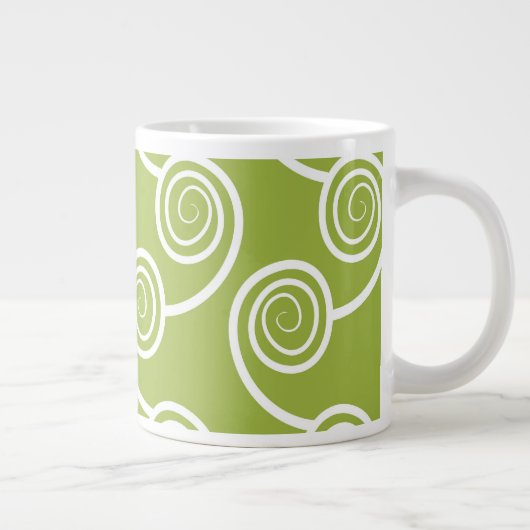 Trendy White Swirl patroon op Green Grote Koffiekop (Rechts)