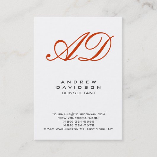 Trendy White Vertical Red Monogram Visitekaartje (Voorkant)