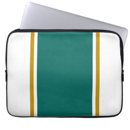 Trendy White Wide Blauwgroen Golden Brown Pinstrip Laptop Sleeve