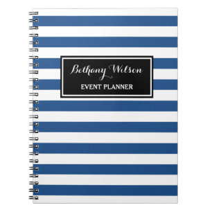 Trendy Wide Blue en White Stripes Event Planner Notitieboek