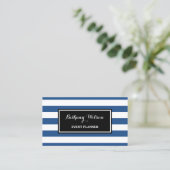 Trendy Wide Blue en White Stripes Event Planner Visitekaartje (Staand voorkant)