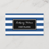 Trendy Wide Blue en White Stripes Event Planner Visitekaartje (Voorkant)