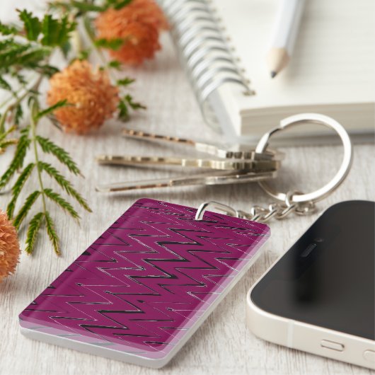 Trendy Wijn Zigzag Abstract Design Sleutelhanger (Voorkant Rechts)