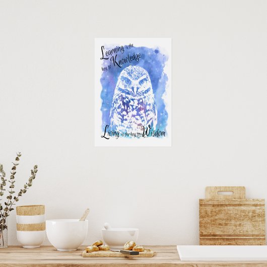 Trendy wijze owl blue waterverf inspirerend poster (Keuken)