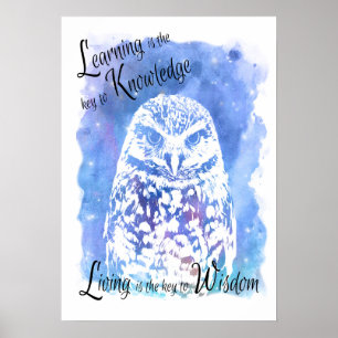 Trendy wijze owl blue waterverf inspirerend poster