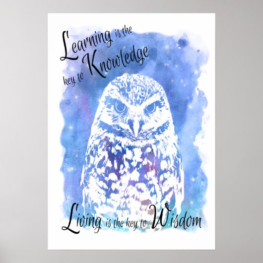 Trendy wijze owl blue waterverf inspirerend poster (Voorkant)