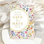 Trendy Wildflower Garden Wedding Save the Date Aankondigingskaart<br><div class="desc">Druk uw gasten met deze klasse op sparen de datumkaart. Het vrolijke ontwerp bevat kleurrijke waterverf wildbloemen die worden vermengd met lush greenery foliage. Gebruik de tekstgebieden om de kaart met uw eigen formulering en details te personaliseren. De achtergrondkleur van de uitnodiging wordt geplaatst aan wit, maar voel vrij om...</div>