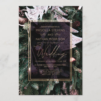 Trendy Winter Kerstboom Gouden Grens Huwelijk Kaart