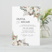 Trendy Winter Kerstmis Bloemen bruiloft uitnodigin Kaart (Staand voorkant)