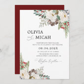 Trendy Winter Kerstmis Bloemen bruiloft uitnodigin Kaart (Voorkant / Achterkant)