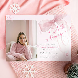 Trendy Winter Roze Strik Meisje Foto 16e Verjaarda Kaart