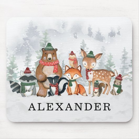 Trendy Winter Woodland Forest Baby Animals Muismat (Voorkant)