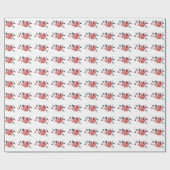 Trendy wintergroene bladeren met rode bloemen cadeaupapier (Vlak)