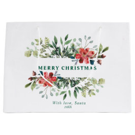 Trendy wintergroene bladeren met rode bloemen groot cadeauzakje