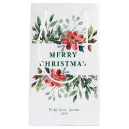 Trendy wintergroene bladeren met rode bloemen klein cadeauzakje