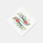 Trendy wintergroene bladeren met rode bloemen servet (Hoek)