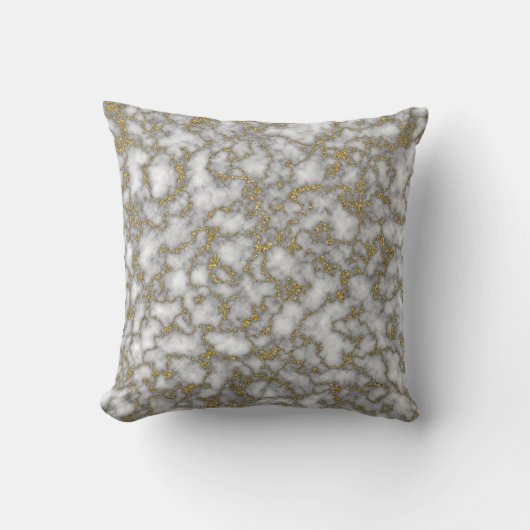 Trendy wit en goud glinsterend marmer abstract kussen (Voorkant)
