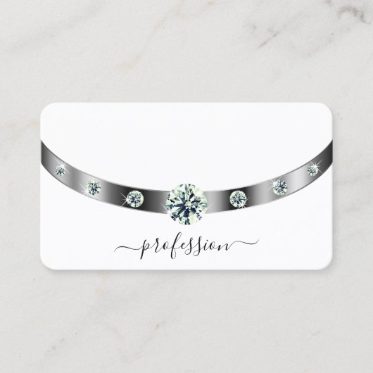 Trendy wit en zilver met diamanten monogrammed visitekaartje (Voorkant)